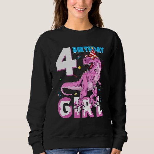 4 Year Old  Party 4th Birthday Girl Dinosaur Sweatshirt