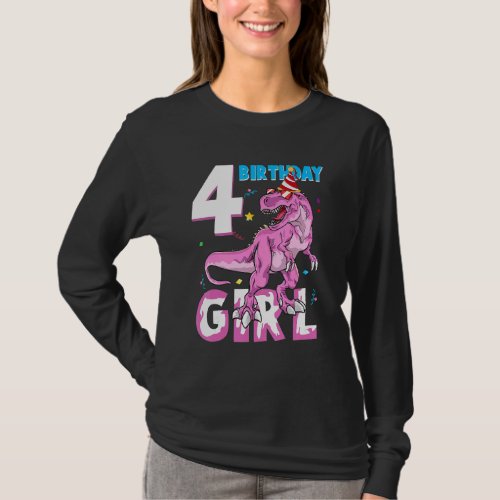 4 Year Old  Party 4th Birthday Girl Dinosaur T_Shirt
