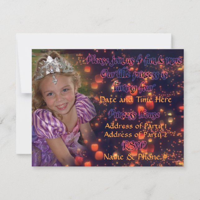 4 Year Old Princess Birthday Invitations with Back (Front)