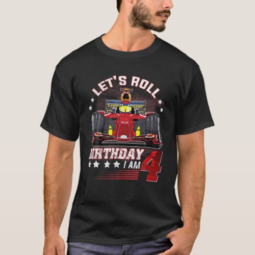 4 Year Old Race Car 4Th Birthday Boy Gifts Racing T_Shirt