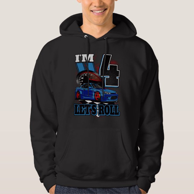 4 Year Old Race Car Birthday 4th Birthday Racing G Hoodie (Front)
