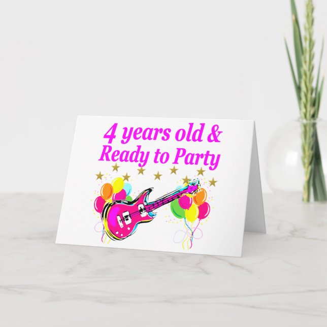 4 YEAR OLD ROCK STAR BIRTHDAY PARTY CARD (Front)