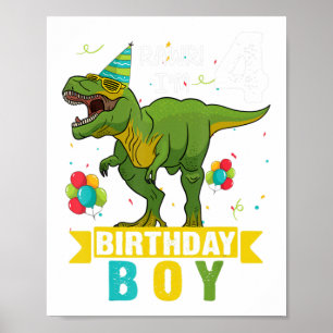 4 Year Old Shirt 4th Birthday Boy T Rex Dinosaur Poster