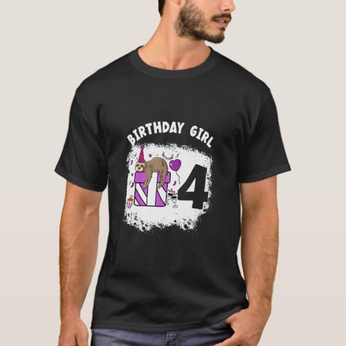 4 Year Old Sloth Girl Party Sloth Lover 4rd Birthd T_Shirt
