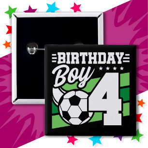 4 Year Old Soccer Football Party 4th Birthday Boy Button