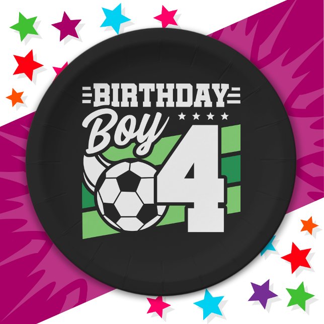 4 Year Old Soccer Football Party 4th Birthday Boy Paper Plates (Creator Uploaded)