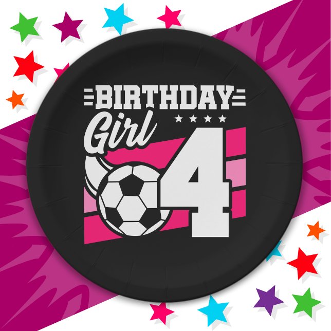 4 Year Old Soccer Football Party 4th Birthday Girl Paper Plates (Creator Uploaded)