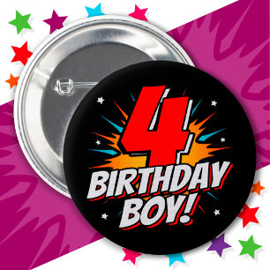 4 Year Old Superhero Birthday Boy 4th Birthday Button