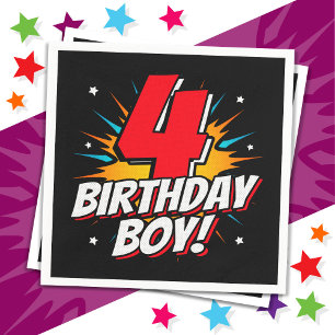 4 Year Old Superhero Birthday Boy 4th Birthday Napkins