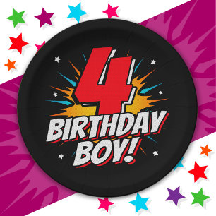 4 Year Old Superhero Birthday Boy 4th Birthday Paper Plates