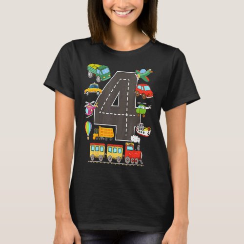 4 Year Old Transportation Birthday 4th Boys And Gi T_Shirt