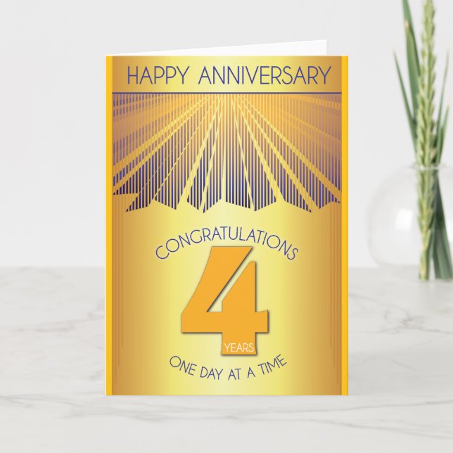 4 Year Sober Anniversary | Golden Ray 12 Step Card (Front)