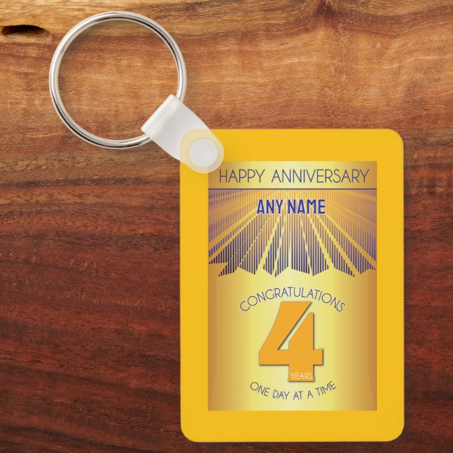 4 Year Sober Anniversary | Golden Ray 12 Step Keychain (Front)