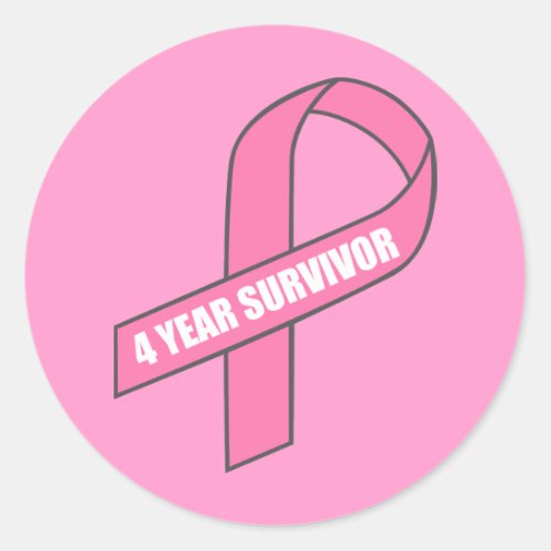 4 Year Survivor Breast Cancer Pink Ribbon Classic Round Sticker