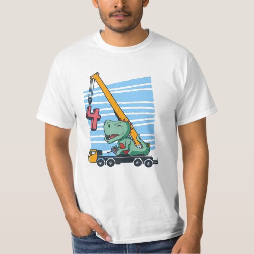 4 years 4th Birthday Mobile Crane Dinosaur T_Shirt