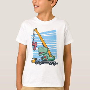 4 years 4th Birthday Mobile Crane Dinosaur T-Shirt