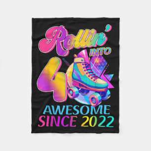 4 Years Awesome Since 2022 Hockey Theme Birthday Fleece Blanket