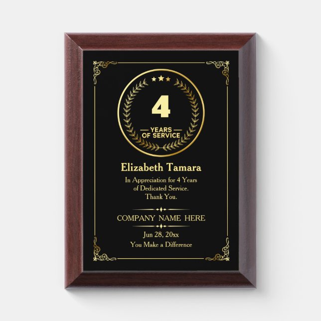 4 Years of Service | Employee Appreciation Award Plaque (Vertical)