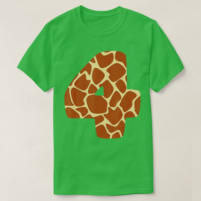 4 Years Old, 4th Birthday Party Giraffe Themed  T-Shirt (Design Front)