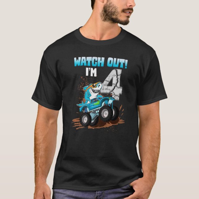 4 Years Old 4th Birthday Shark Boy Girl Monster Tr T-Shirt (Front)