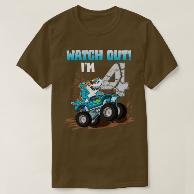 4 Years Old 4th Birthday Shark Boy Girl Monster Tr T-Shirt (Design Front)