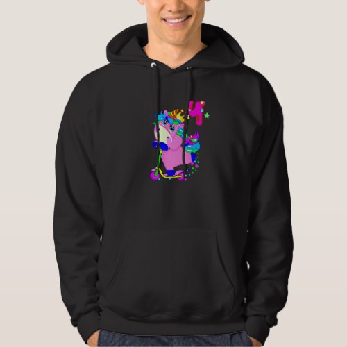 4 Years Old 4th Birthday Unicorn  Riding Scooter C Hoodie