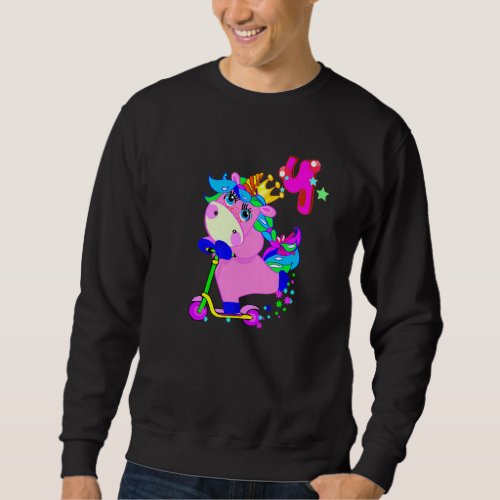 4 Years Old 4th Birthday Unicorn  Riding Scooter C Sweatshirt