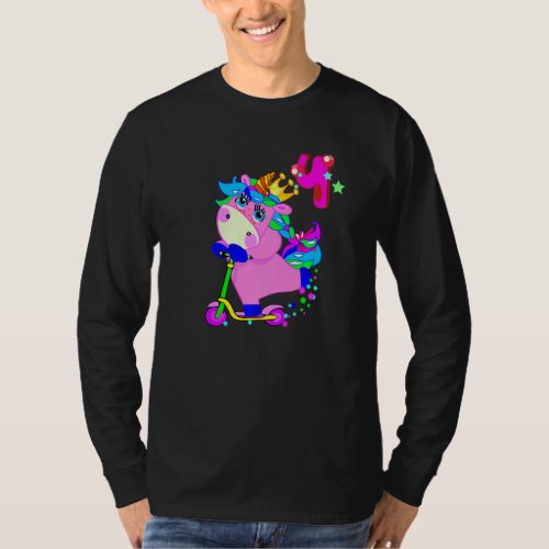 4 Years Old 4th Birthday Unicorn  Riding Scooter C T_Shirt