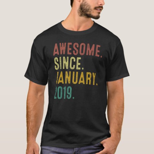 4 Years Old Awesome Since January 2019 4th Birthda T_Shirt