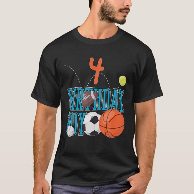 4 Years Old Birthday Boy Sports Matching Family T  T-Shirt (Front)