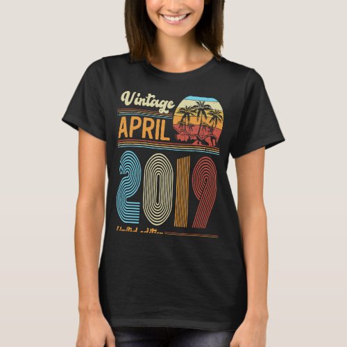 4 Years Old Birthday  Vintage April 2019 Girls Boy T_Shirt