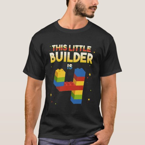 4 Years Old Builder Boy Girl Gift Building Blocks  T_Shirt