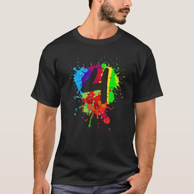 4 Years Old Girl Boy Birthday Gift Colourful Paint T-Shirt (Front)