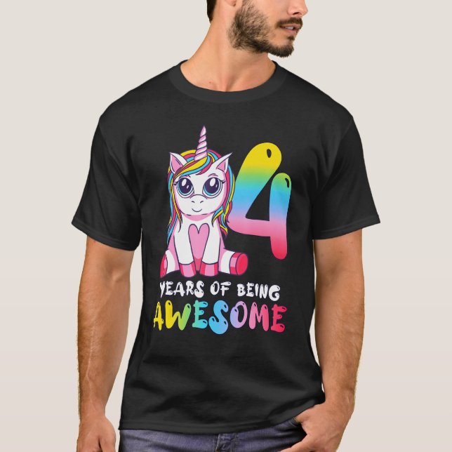 4 Years Old Girl Cute Unicorn 4th Birthday Classic T-Shirt (Front)