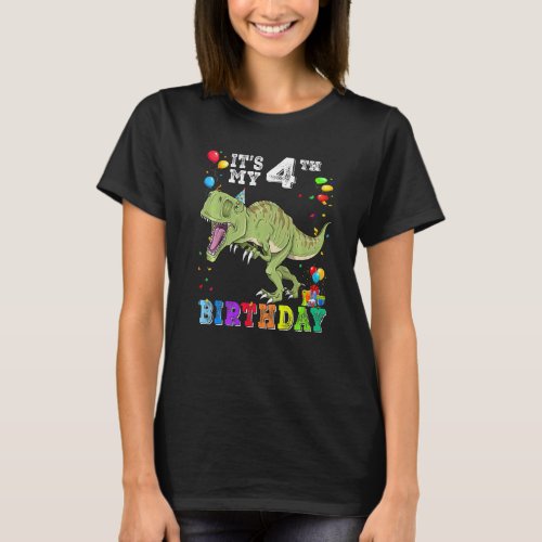 4 Years Old Its My 4th Birthday Dinosaur Rex T_Shirt