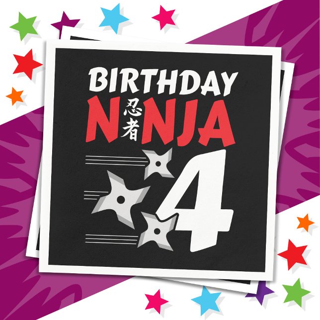 4 Years Old Ninja Party Stars Kids 4th Birthday Napkins (Creator Uploaded)