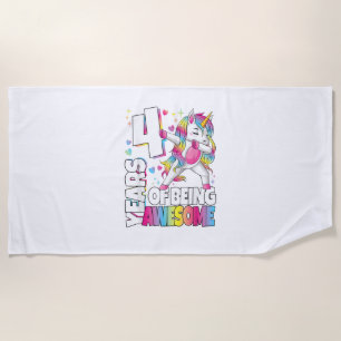 4 Years Old Unicorn 4 Years Of Being Awesome 4th B Beach Towel