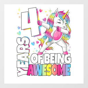 4 Years Old Unicorn 4 Years Of Being Awesome 4th B Wall Decal