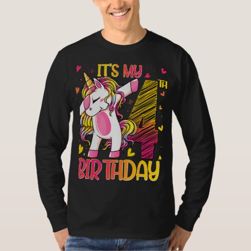 4 Years Old Unicorn Dabbing 4th Birthday Girl Unic T_Shirt