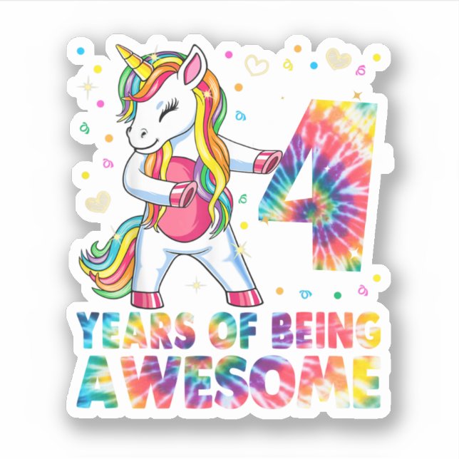 4 Years Old Unicorn Flossing 4th Birthday Girl Uni Sticker (Front)