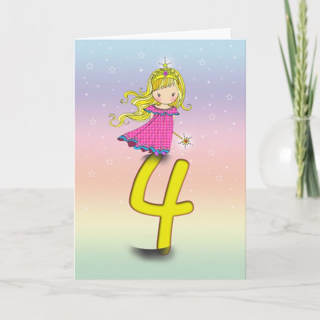 4 Years Princess Birthday Card (Front)