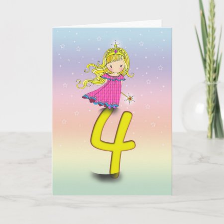 4 Years Princess Birthday Card