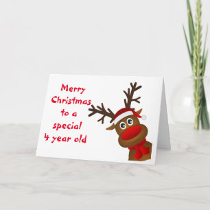 "4 YR OLD'S" CHRISTMAS CARD WITH SANTA/CAROLERS