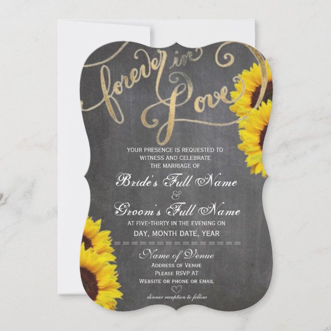 4Ever Love Chalkboard Sunflower Wedding Invitation (Front)