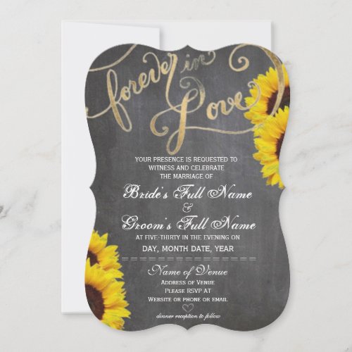 4Ever Love Chalkboard Sunflower Wedding Invitation
