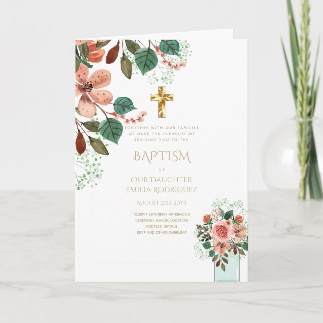 4pg Floral BAPTISM Invitations - Program (Front)