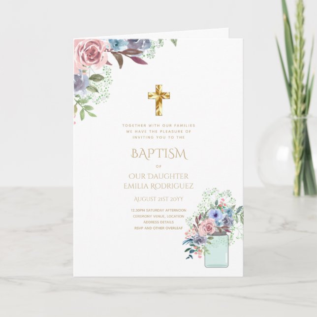 4pg Floral BAPTISM Invitations - Program (Front)