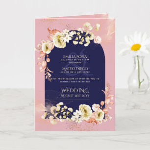 4pg Navy Dusty Rose Floral Wedding InviteProgram C Card