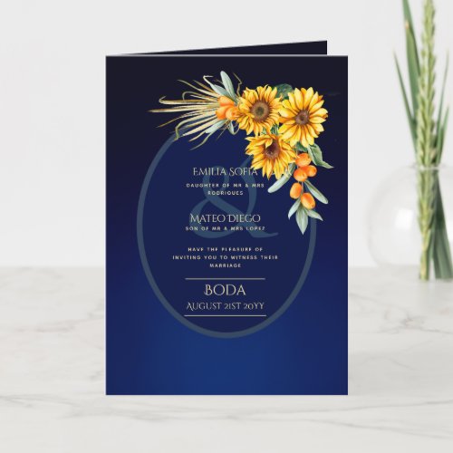 4pg Spanish BODA invitations Blue Sunflowers  Car Card