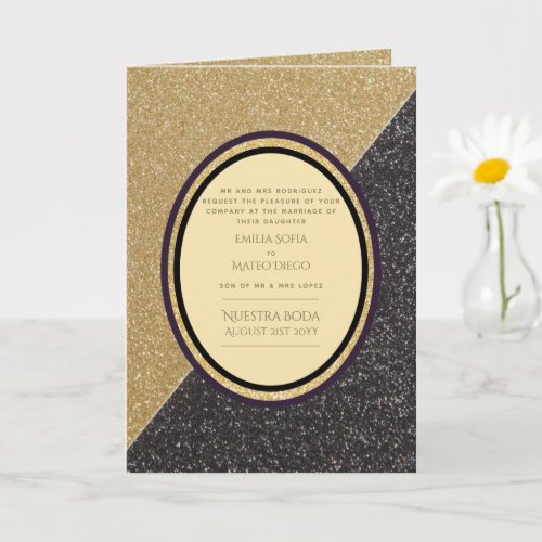 4pg Spanish BODA invitations Gold Black Wedding Card